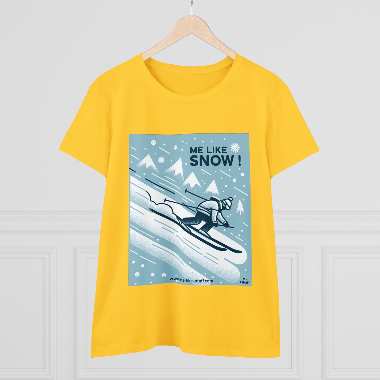 Women's Heavy Cotton Tee - Me Like Snow! (Ski #2)