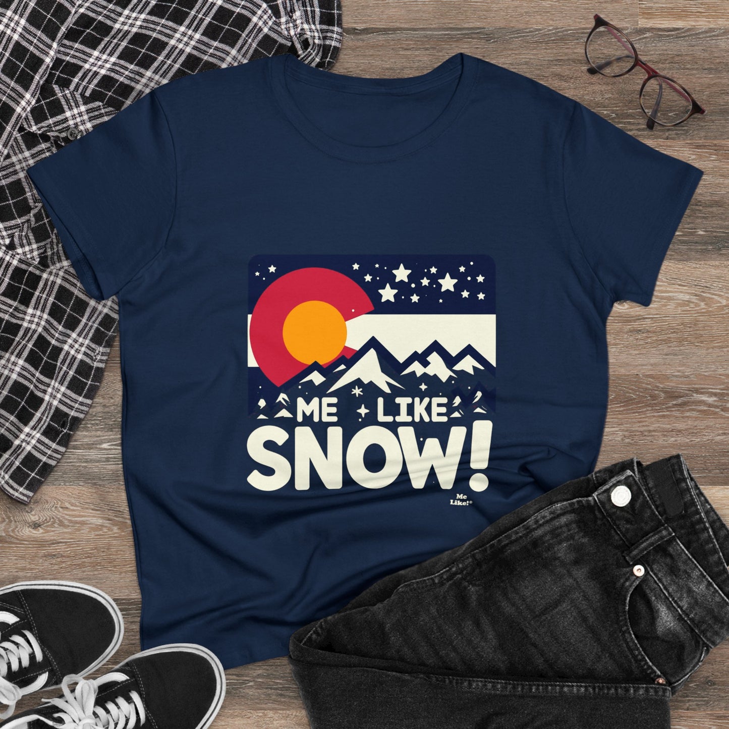 Me Like Snow! - Women's Heavy Cotton Tee - (Snow Colorado #1)