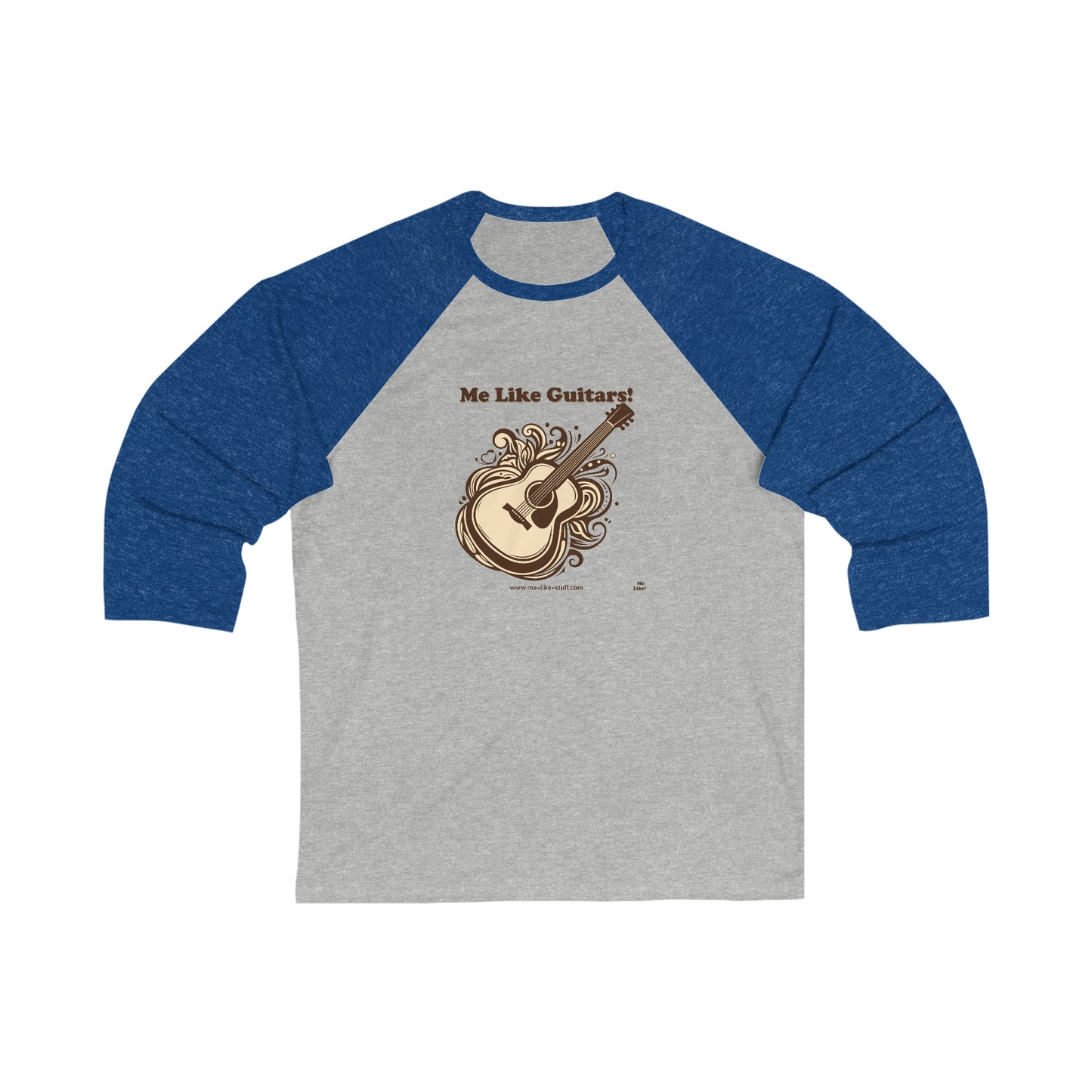 Unisex 3\4 Sleeve Baseball Tee - Me Like Guitars! (Acoustic #1)