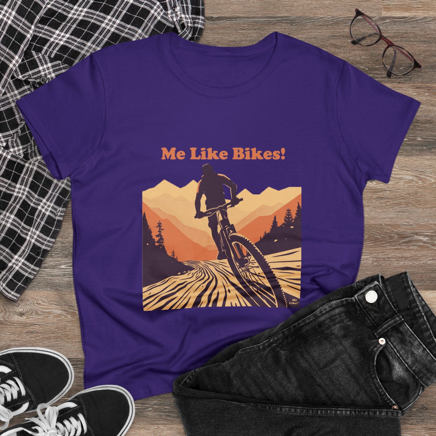 Women's Heavy Cotton Tee - Me Like Bikes! (Mountain Bike #2)