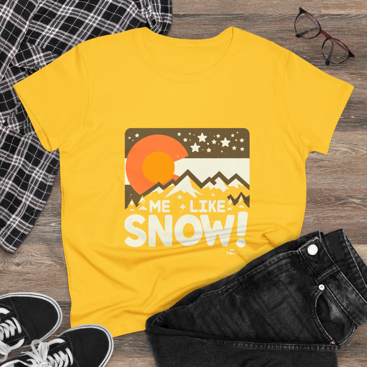 Me Like Snow! - Women's Heavy Cotton Tee - (Snow Colorado #1)