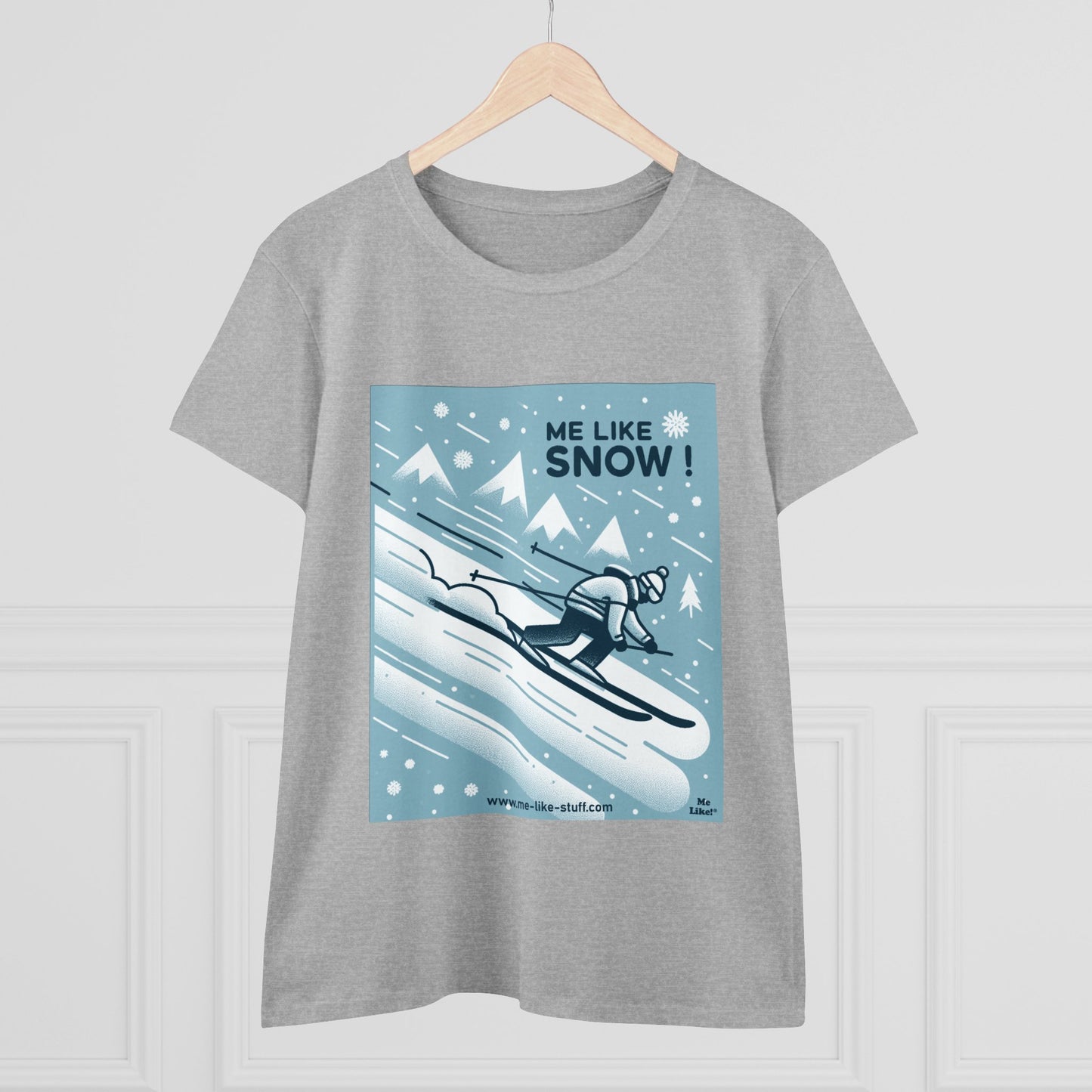 Women's Heavy Cotton Tee - Me Like Snow! (Ski #2)