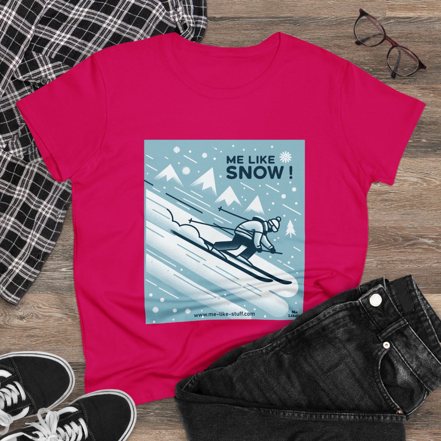 Women's Heavy Cotton Tee - Me Like Snow! (Ski #2)